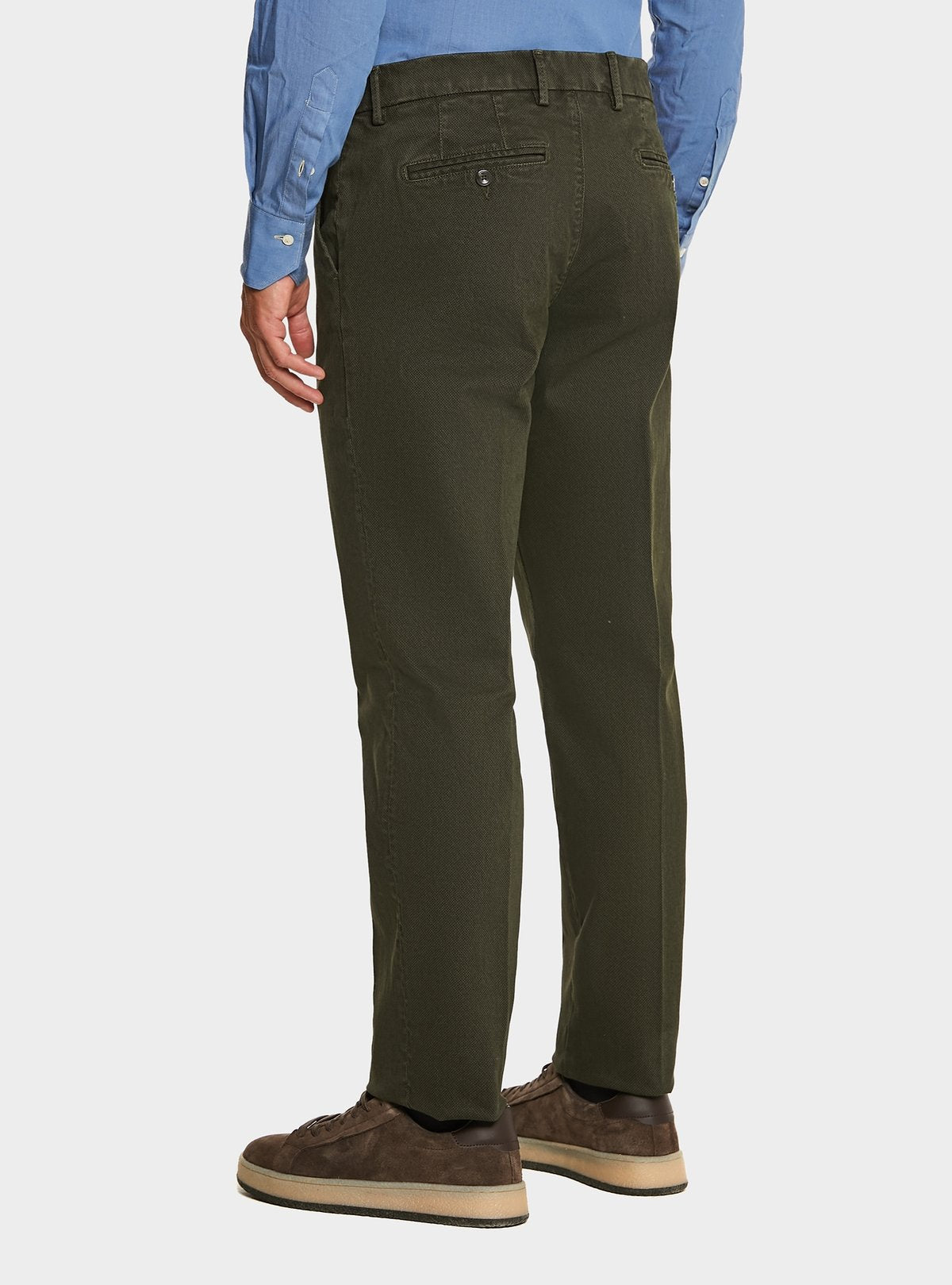 Pantalone tasca America in cotone stretch con microfantasia