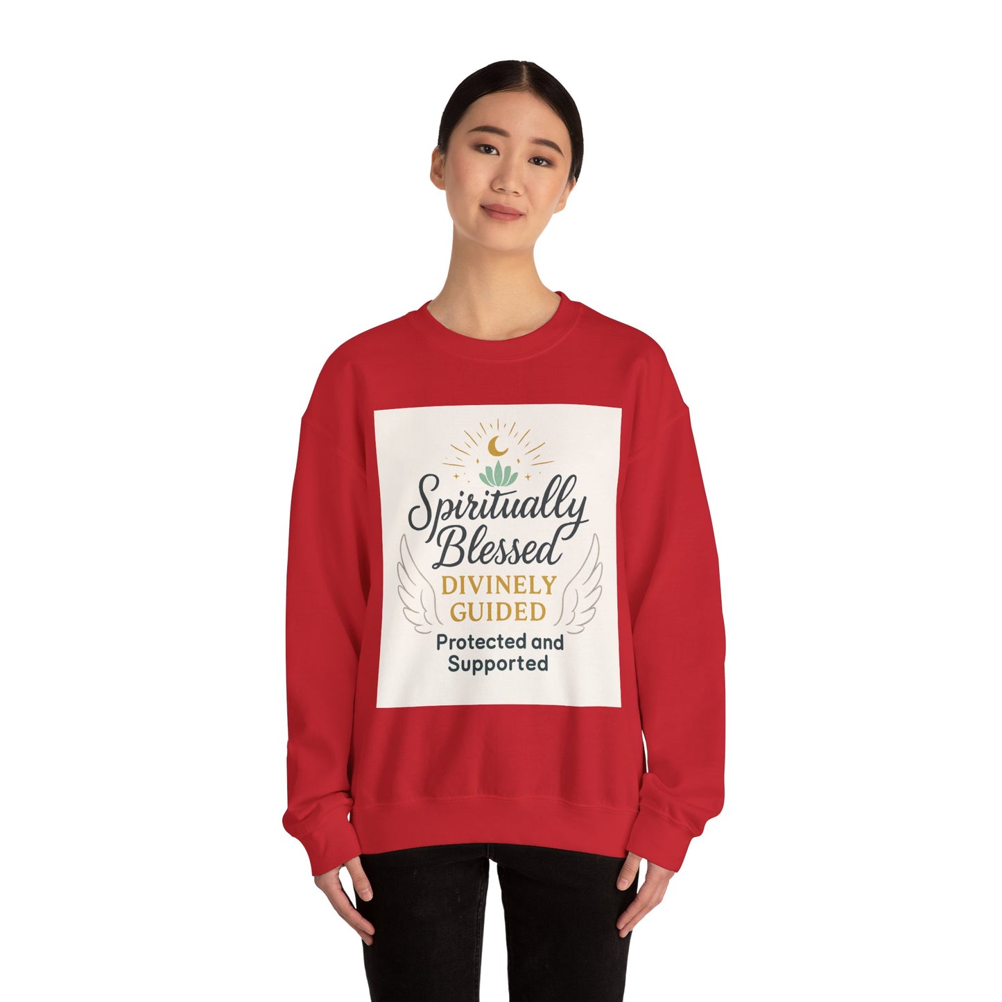 Felpa girocollo Spiritually Blessed — Pullover ispiratore "Spiritualmente benedetto, divinamente guidato"
