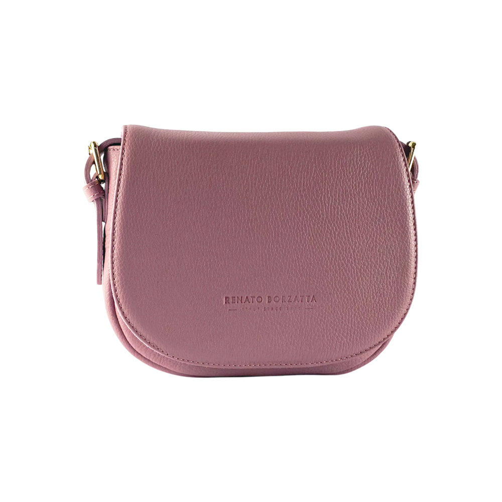 RB1002AZ| Borsa a Tracolla in Vera Pelle Made in Italy con Tracolla removibile in pelle e attacchi con fibbie in metallo Oro Lucido - Colore Rosa Antico - Dimensioni: cm 26 x 20 x 10
