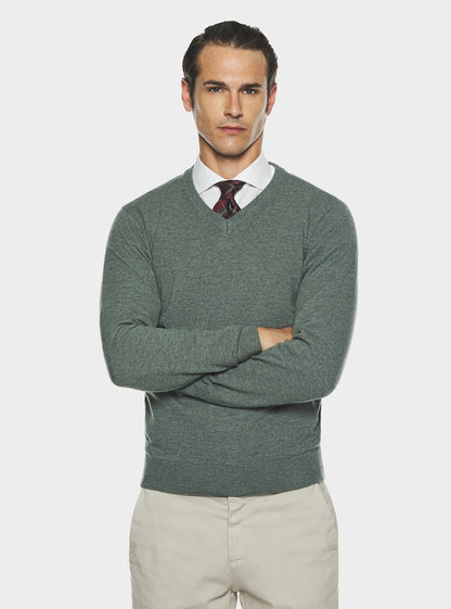Maglia scollo a V in lana e cashmere