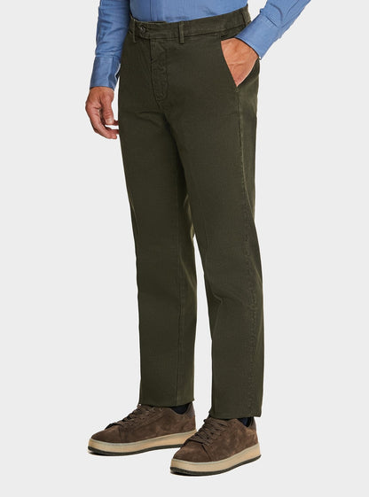 Pantalone tasca America in cotone stretch con microfantasia