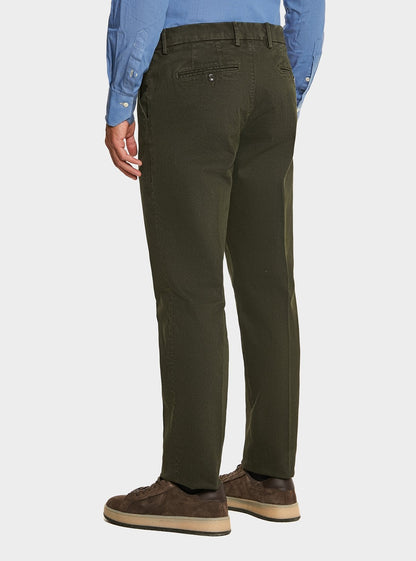 Pantalone tasca America in cotone stretch con microfantasia