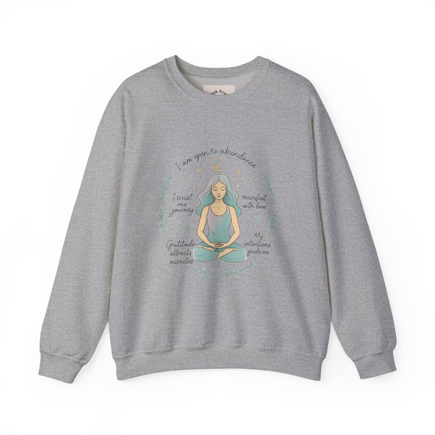 Felpa girocollo Meditation Girl — Pullover per yoga consapevole "Sono aperta all'abbondanza" 