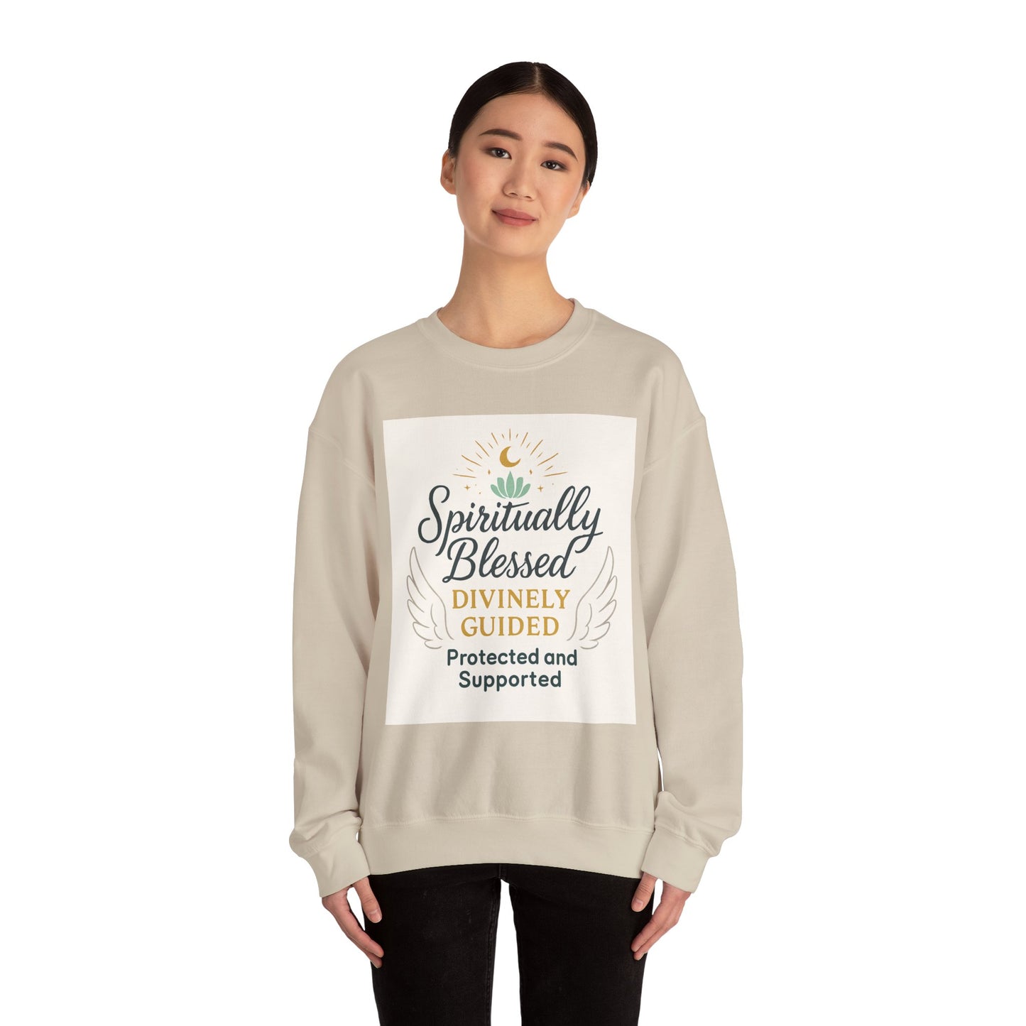 Felpa girocollo Spiritually Blessed — Pullover ispiratore "Spiritualmente benedetto, divinamente guidato" 