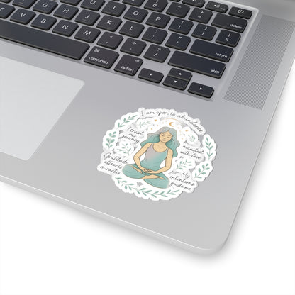 Adesivo con affermazione di meditazione: "Sono aperto all'abbondanza" Adesivo motivazionale con taglio a bacio 