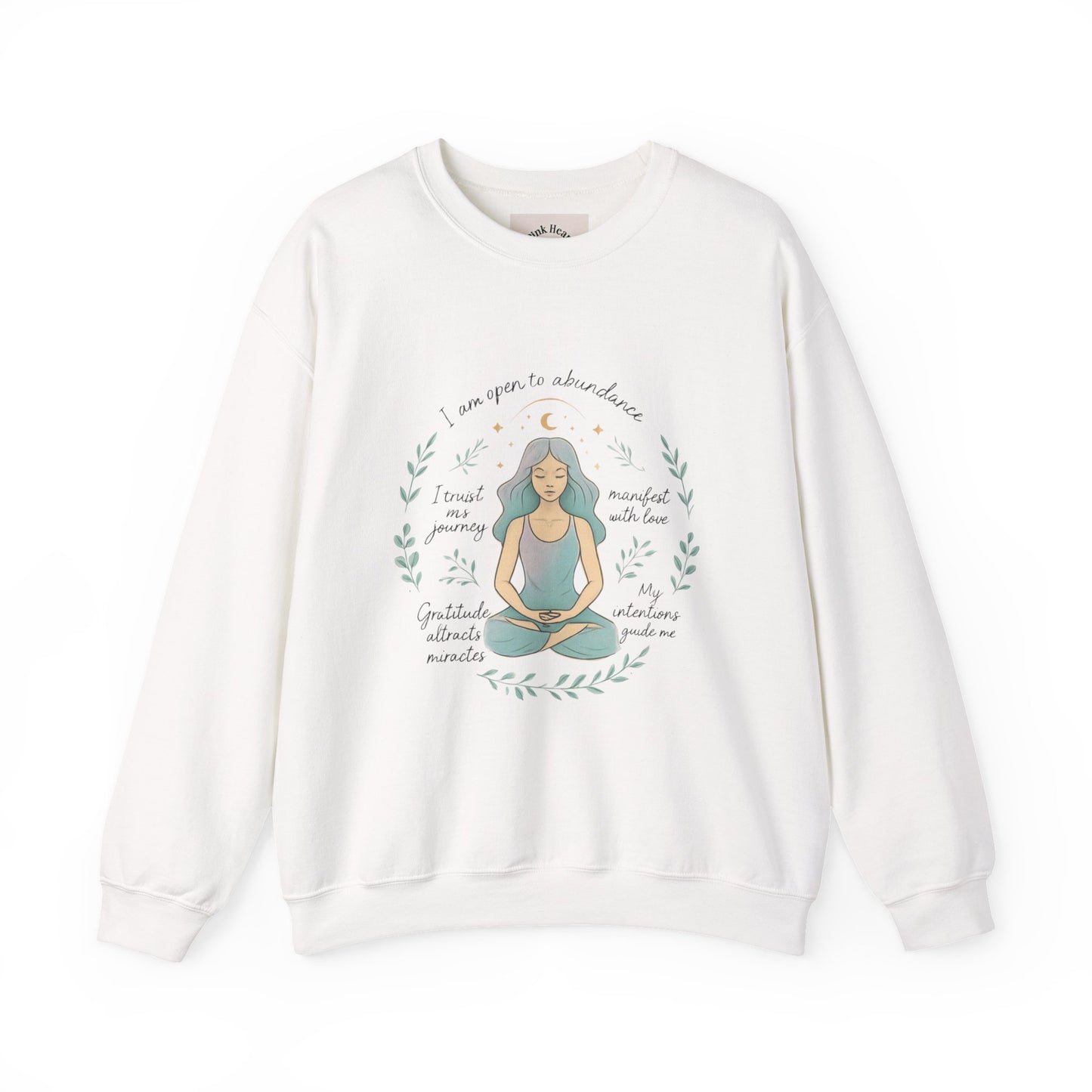 Felpa girocollo Meditation Girl — Pullover per yoga consapevole "Sono aperta all'abbondanza" 