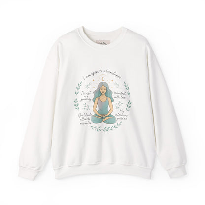 Felpa girocollo Meditation Girl — Pullover per yoga consapevole "Sono aperta all'abbondanza" 