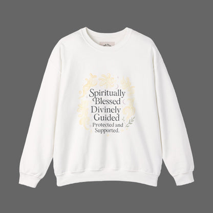 Felpa girocollo "Spiritually Blessed" — Pullover ispiratore "Spiritually Blessed, Divinely Guided" 