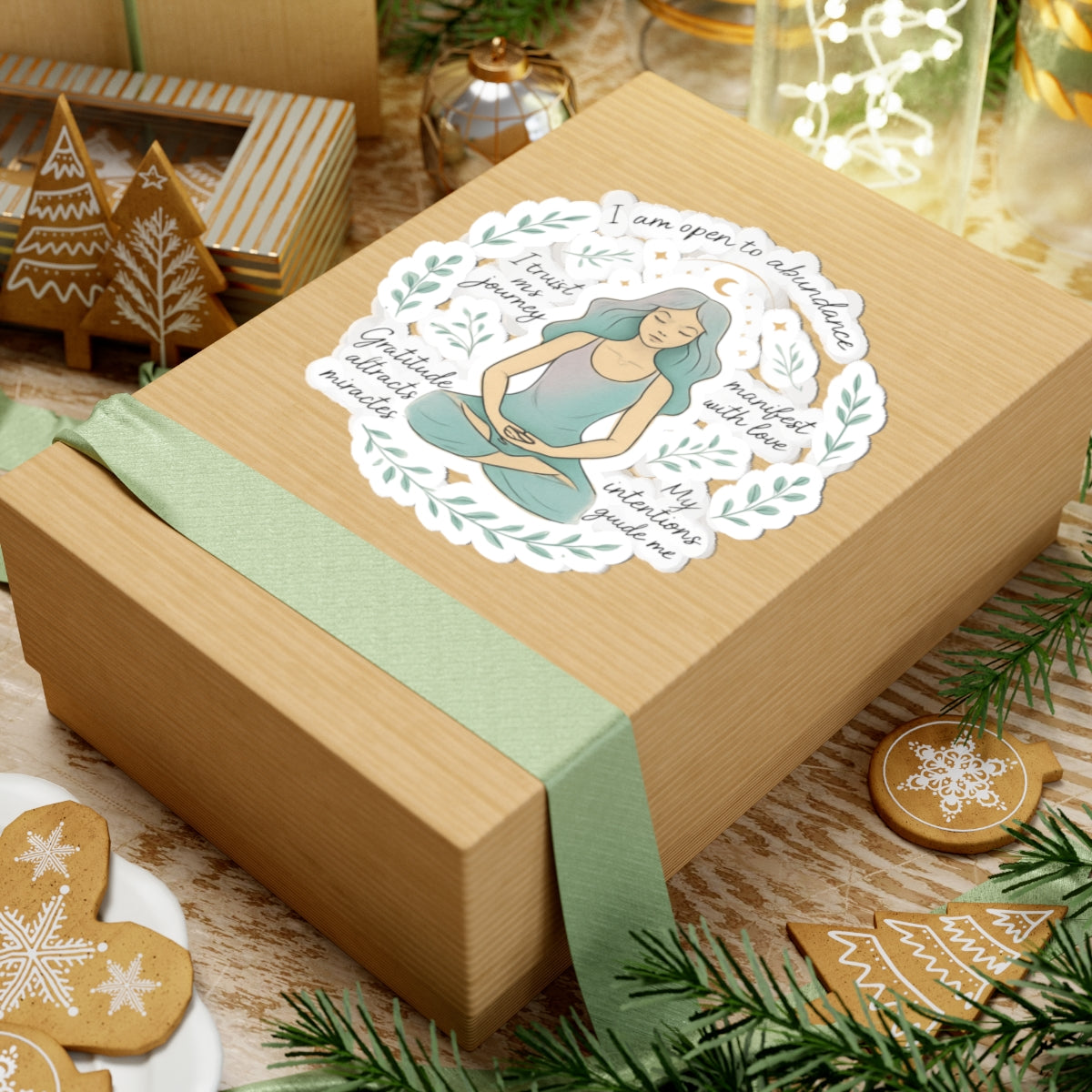 Adesivo con affermazione di meditazione: "Sono aperto all'abbondanza" Adesivo motivazionale con taglio a bacio 