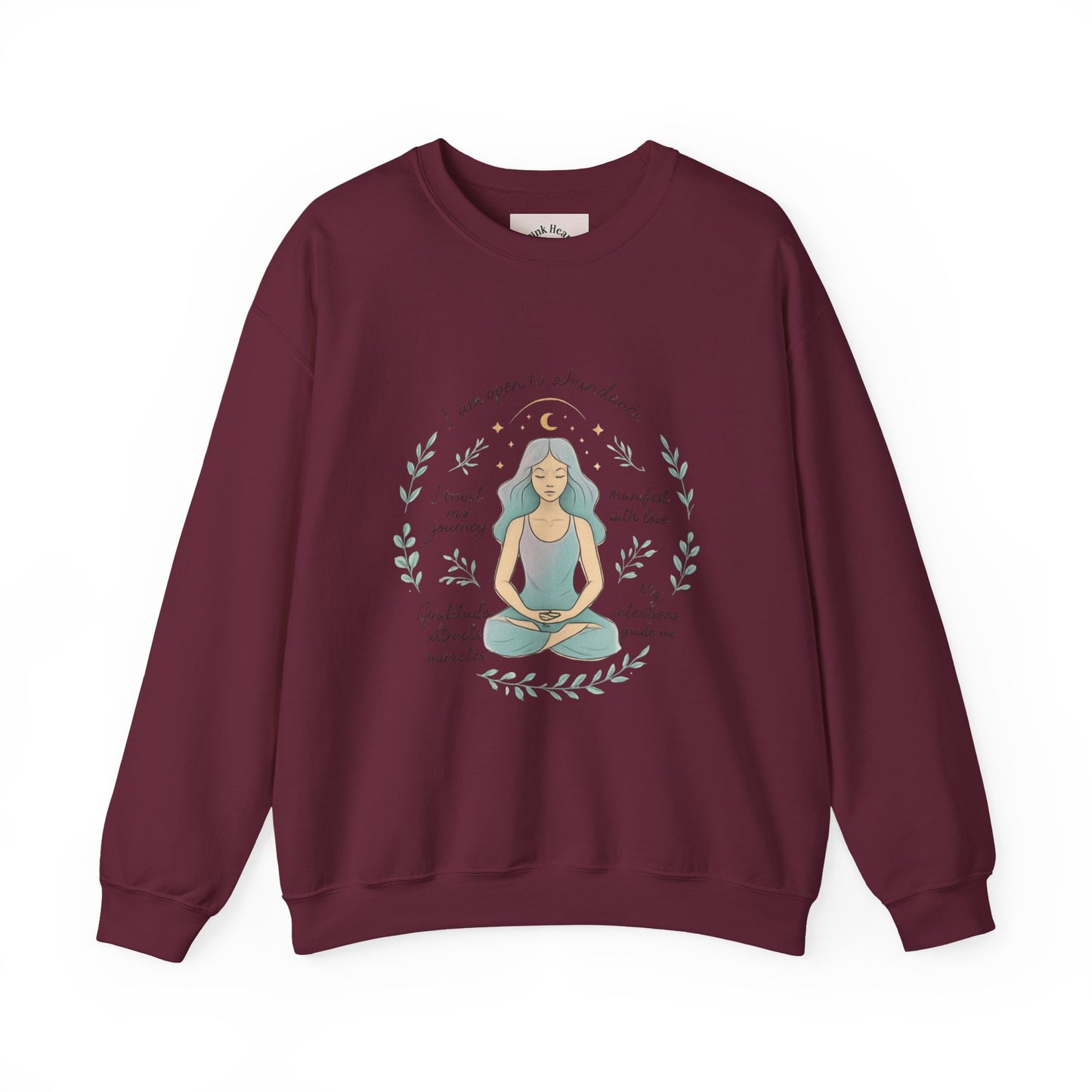 Felpa girocollo Meditation Girl — Pullover per yoga consapevole "Sono aperta all'abbondanza" 