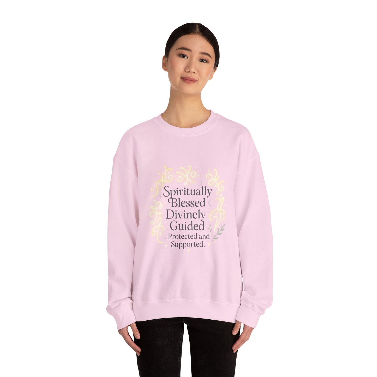 Felpa girocollo "Spiritually Blessed" — Pullover ispiratore "Spiritually Blessed, Divinely Guided" 