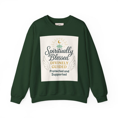Felpa girocollo Spiritually Blessed — Pullover ispiratore "Spiritualmente benedetto, divinamente guidato" 