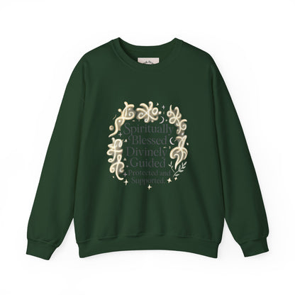 Felpa girocollo "Spiritually Blessed" — Pullover ispiratore "Spiritually Blessed, Divinely Guided" 