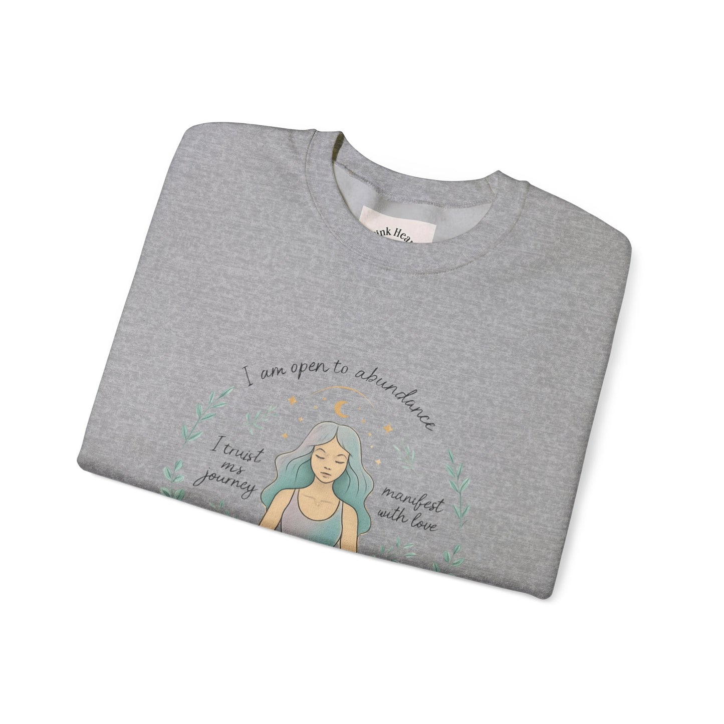 Felpa girocollo Meditation Girl — Pullover per yoga consapevole "Sono aperta all'abbondanza" 