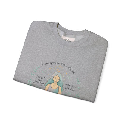 Felpa girocollo Meditation Girl — Pullover per yoga consapevole "Sono aperta all'abbondanza" 