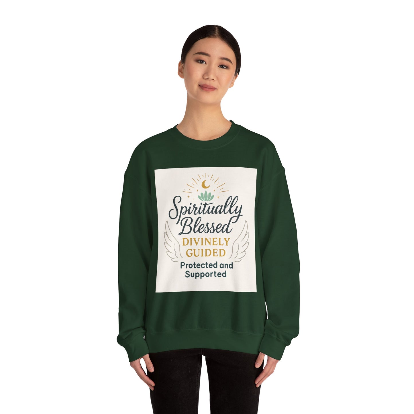 Felpa girocollo Spiritually Blessed — Pullover ispiratore "Spiritualmente benedetto, divinamente guidato" 
