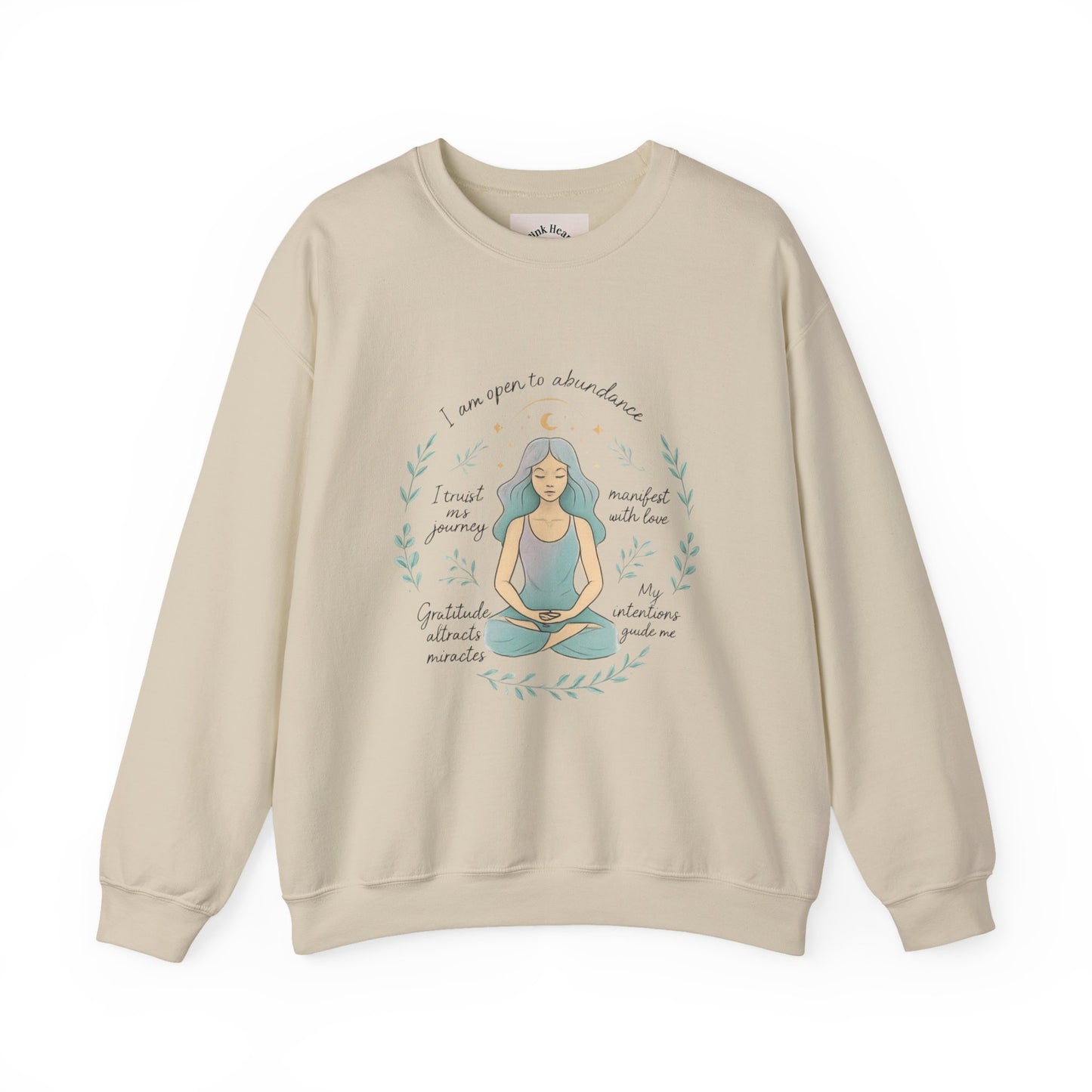 Felpa girocollo Meditation Girl — Pullover per yoga consapevole "Sono aperta all'abbondanza" 