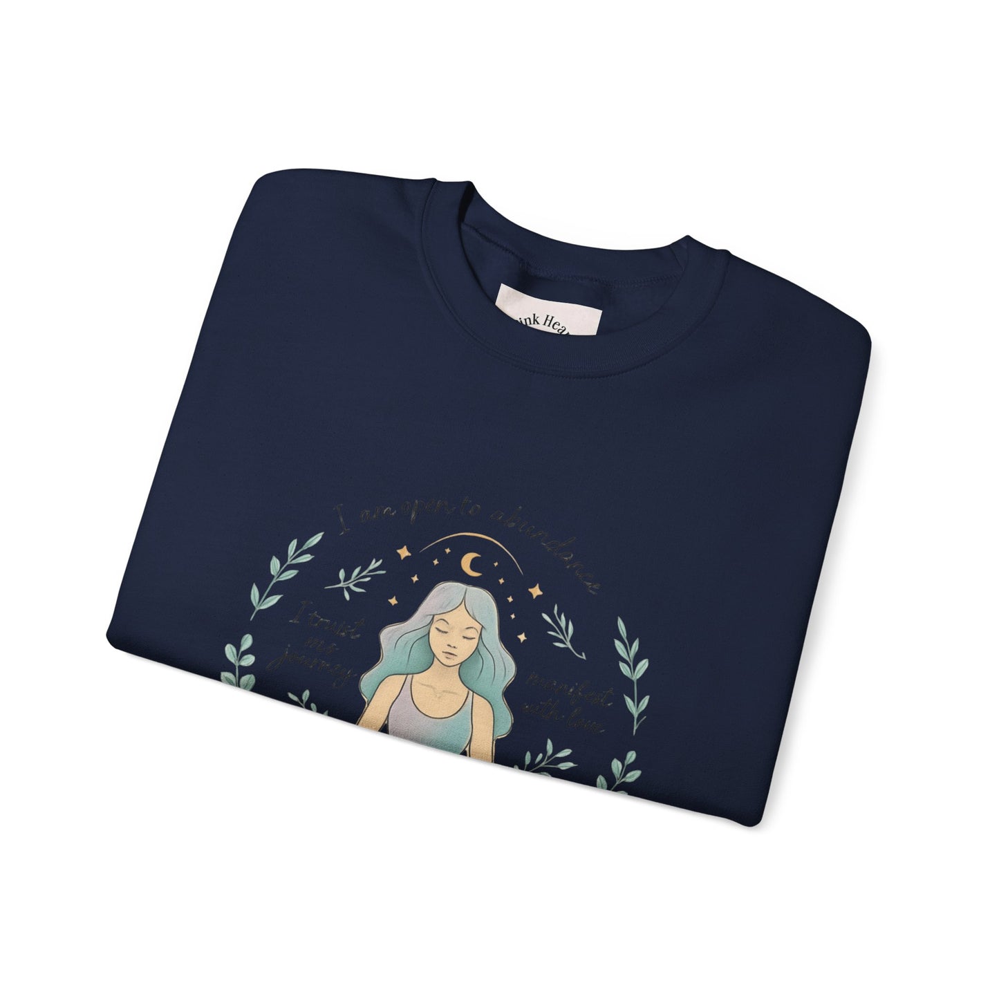 Felpa girocollo Meditation Girl — Pullover per yoga consapevole "Sono aperta all'abbondanza" 