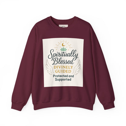 Felpa girocollo Spiritually Blessed — Pullover ispiratore "Spiritualmente benedetto, divinamente guidato" 