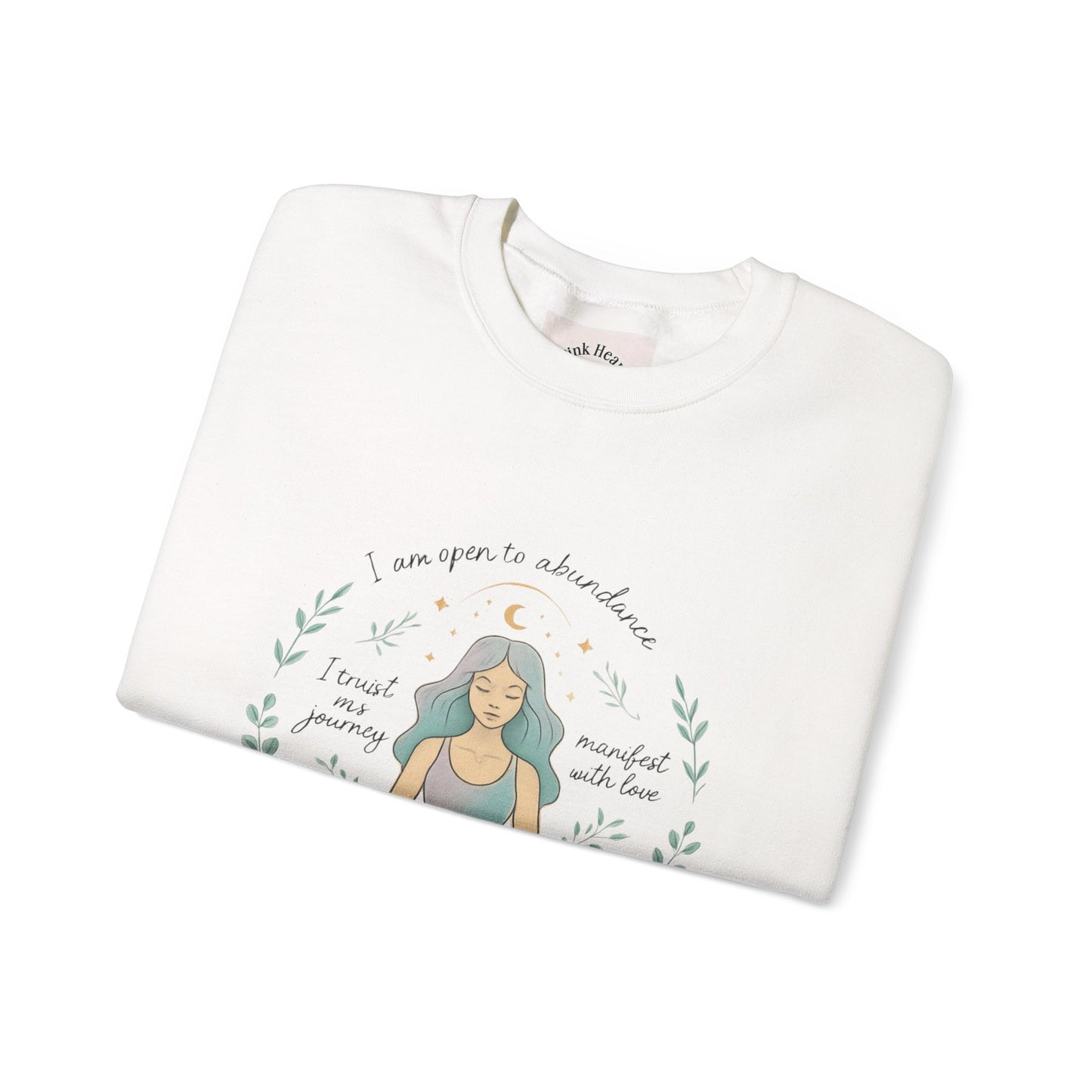 Felpa girocollo Meditation Girl — Pullover per yoga consapevole "Sono aperta all'abbondanza" 