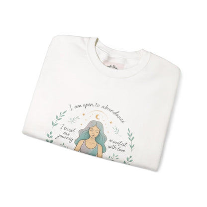 Felpa girocollo Meditation Girl — Pullover per yoga consapevole "Sono aperta all'abbondanza" 
