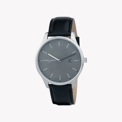 Orologio da uomo Pierre Cardin in pelle nera, quadrante grigio | Cba.4003