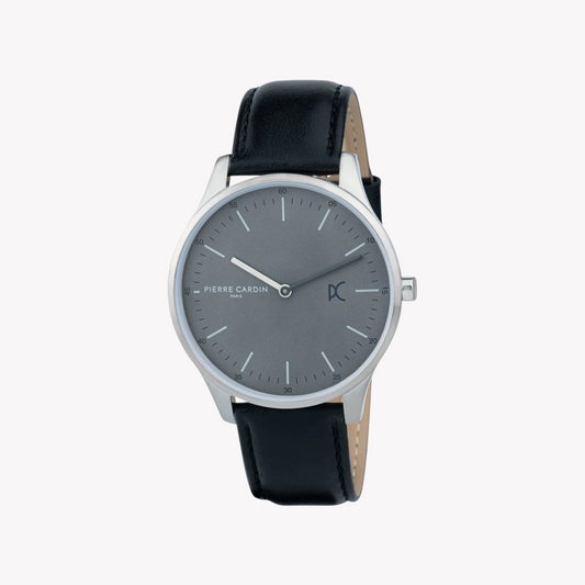 Orologio da uomo Pierre Cardin in pelle nera, quadrante grigio | Cba.4003