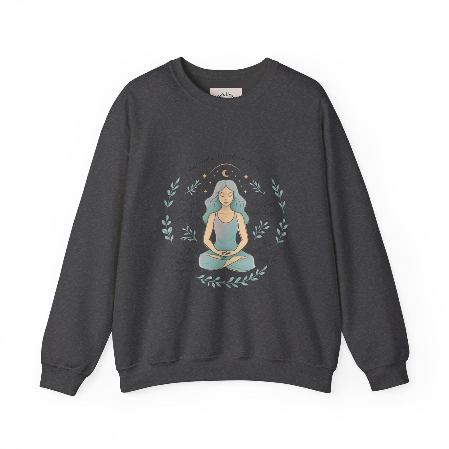 Felpa girocollo Meditation Girl — Pullover per yoga consapevole "Sono aperta all'abbondanza" 