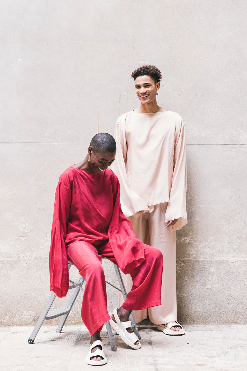 Pantaloni lunghi e larghi 100% BEMBERG Ciclamino/Rosa Cipria