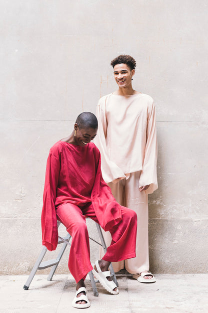 Pantaloni lunghi e larghi 100% BEMBERG Ciclamino/Rosa Cipria