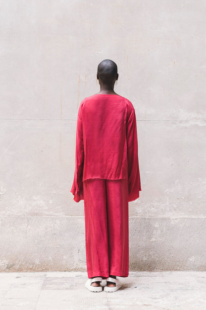 Pantaloni lunghi e larghi 100% BEMBERG Ciclamino/Rosa Cipria