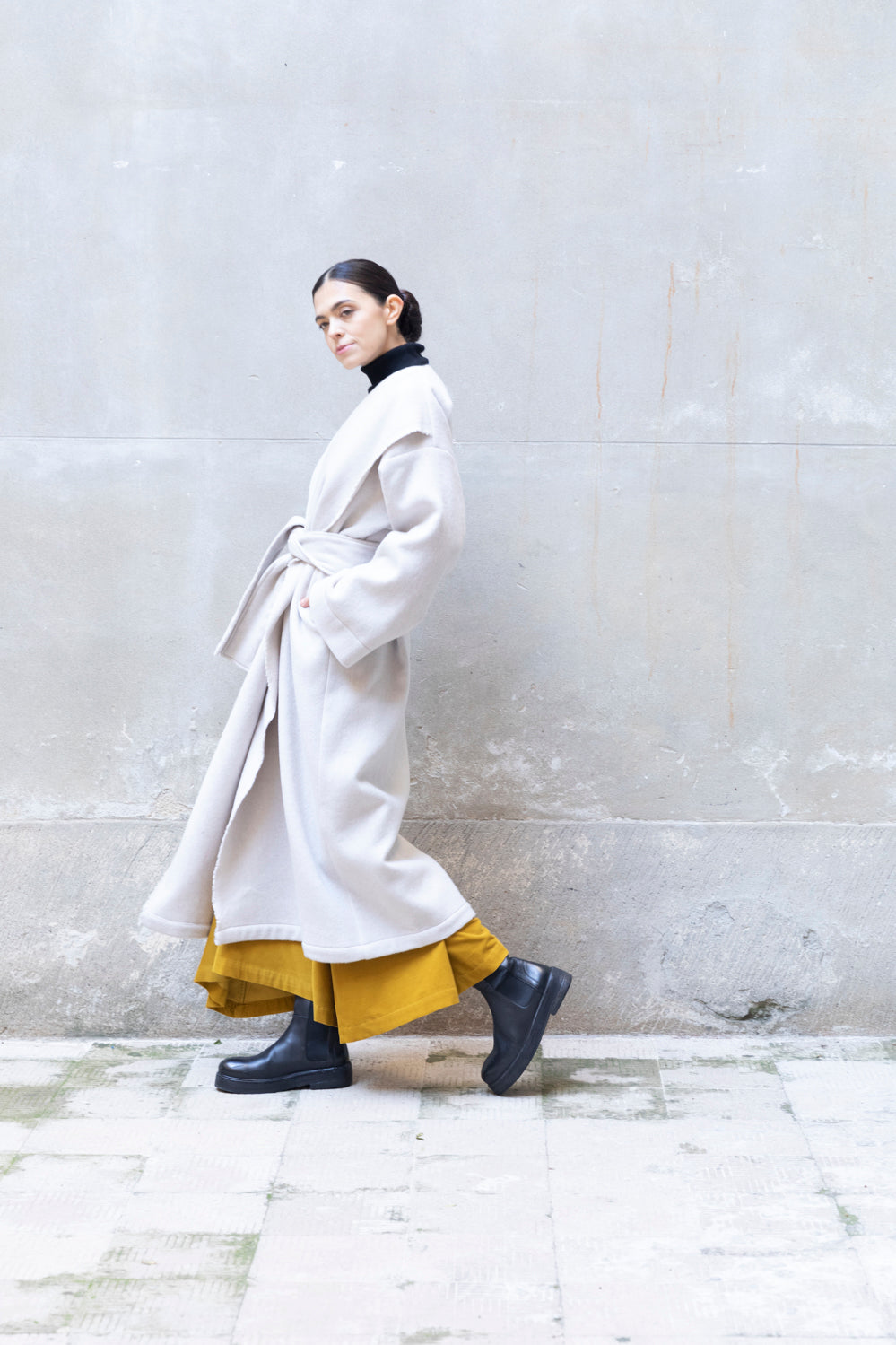 Cappotto lungo in lana riciclata