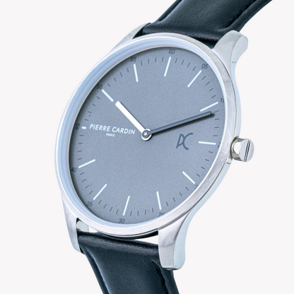 Orologio da uomo Pierre Cardin in pelle nera, quadrante grigio | Cba.4003