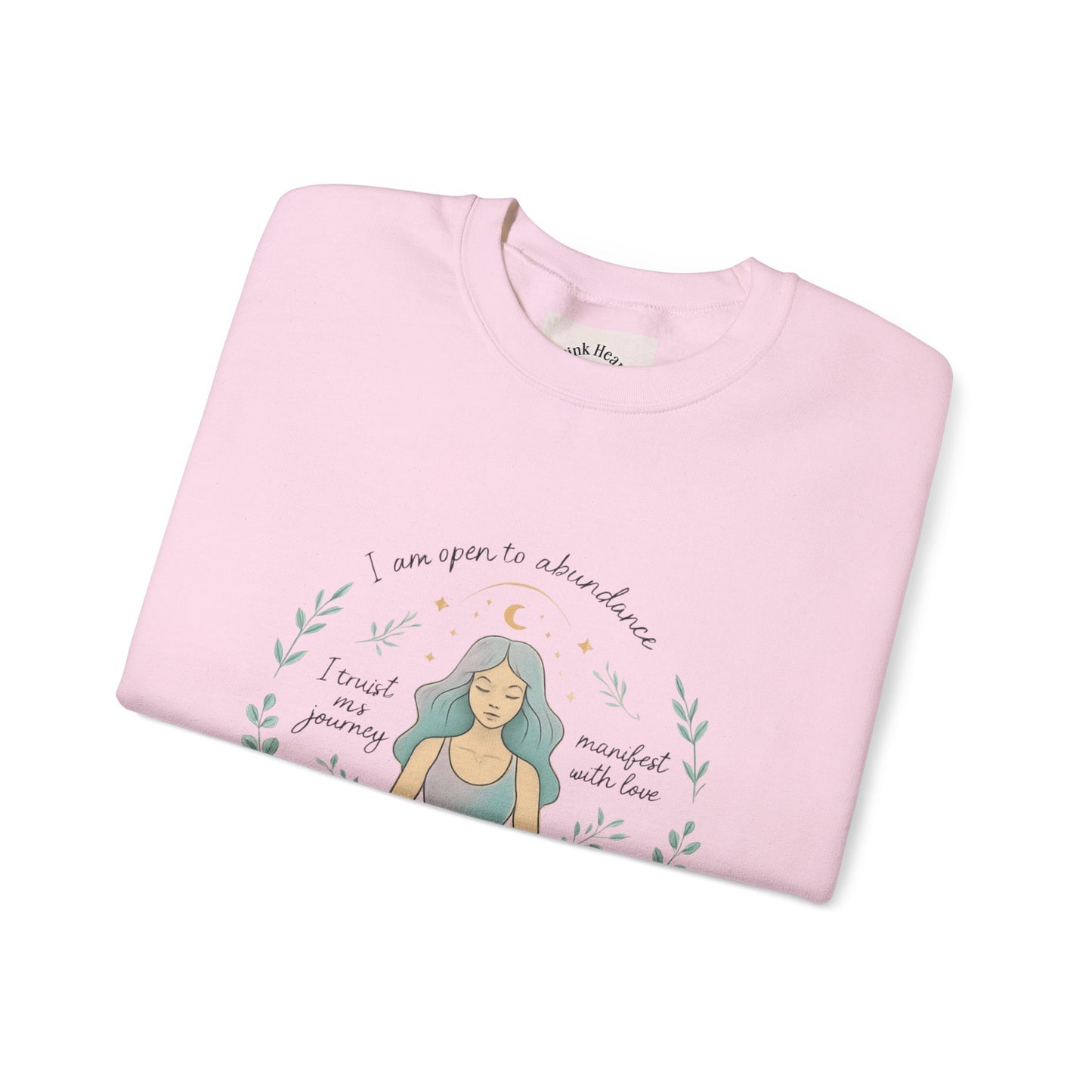 Felpa girocollo Meditation Girl — Pullover per yoga consapevole "Sono aperta all'abbondanza" 