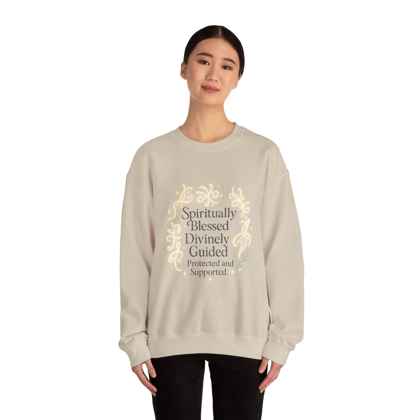 Felpa girocollo "Spiritually Blessed" — Pullover ispiratore "Spiritually Blessed, Divinely Guided" 