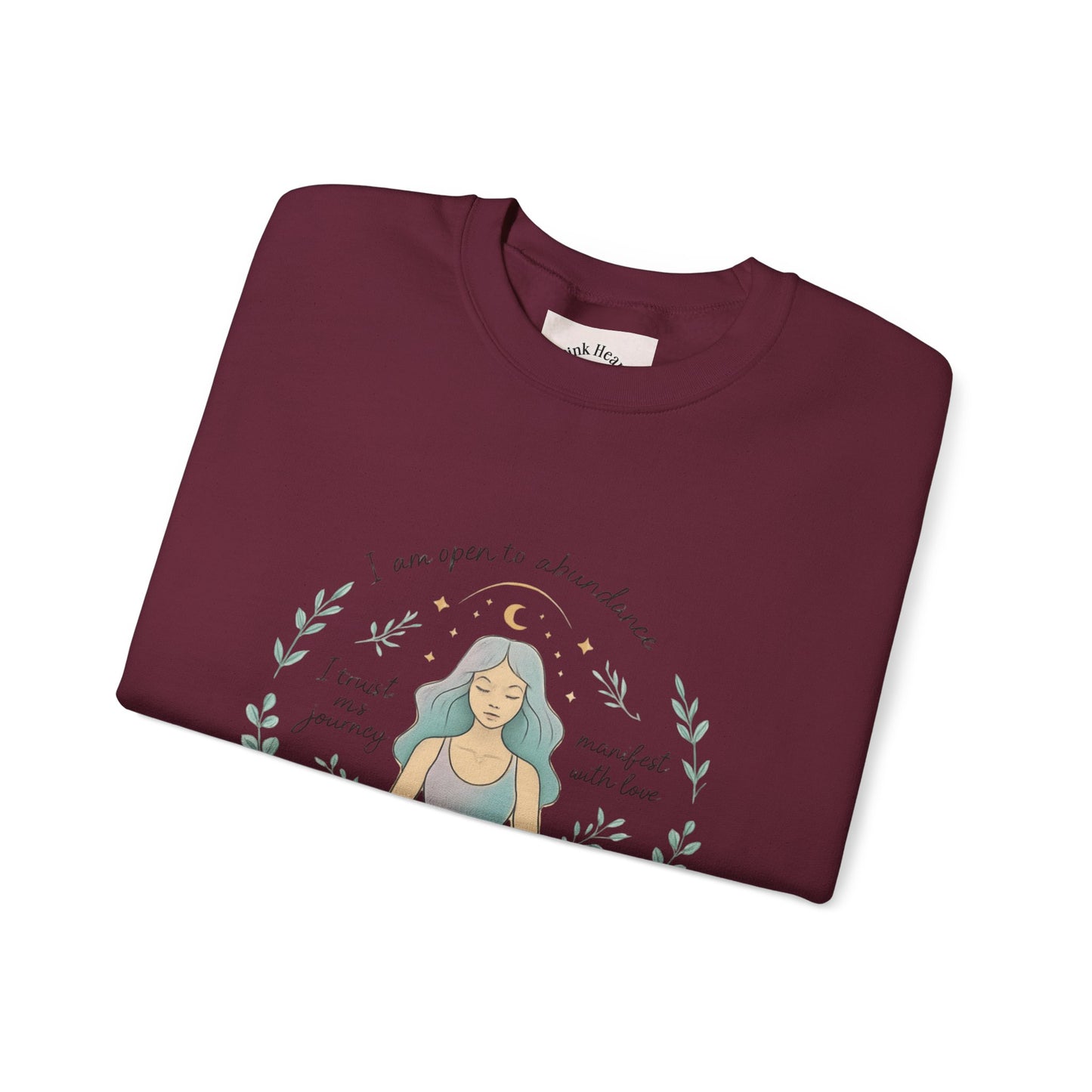 Felpa girocollo Meditation Girl — Pullover per yoga consapevole "Sono aperta all'abbondanza" 