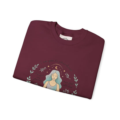 Felpa girocollo Meditation Girl — Pullover per yoga consapevole "Sono aperta all'abbondanza" 