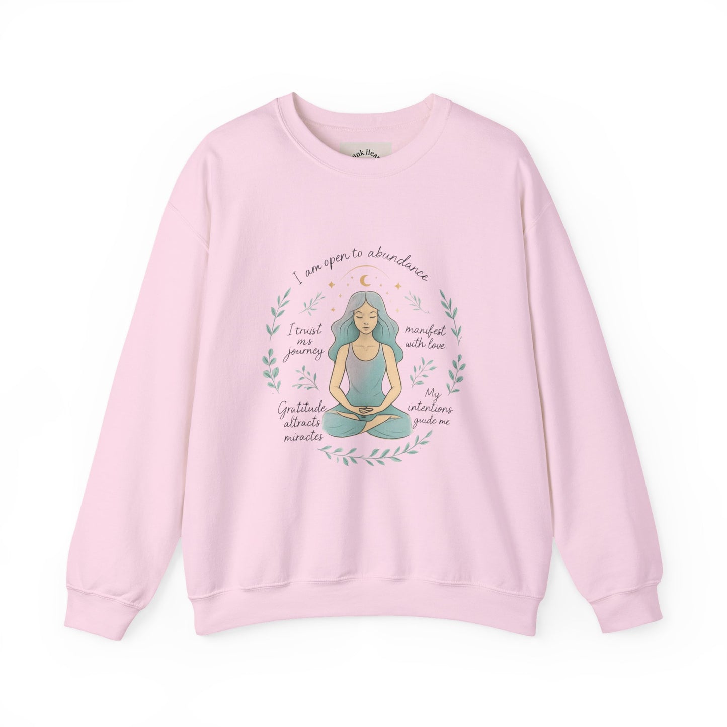 Felpa girocollo Meditation Girl — Pullover per yoga consapevole "Sono aperta all'abbondanza" 