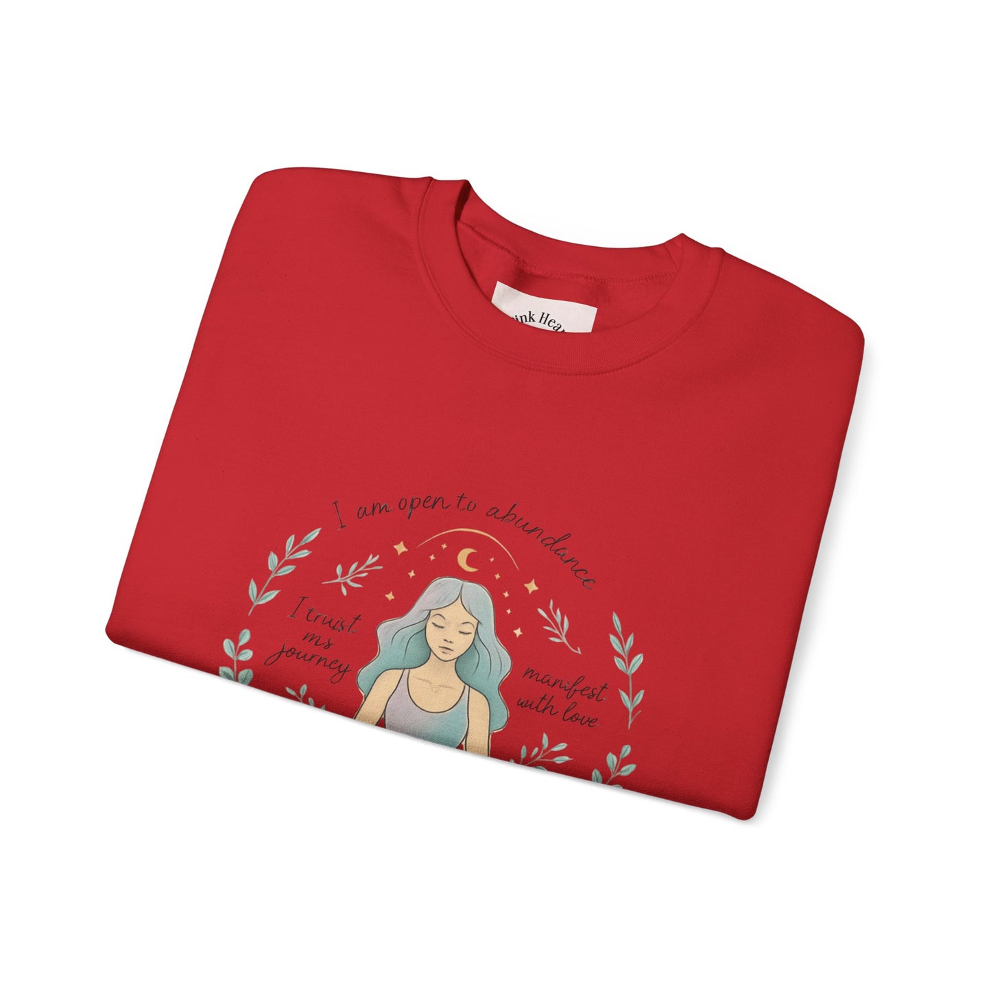Felpa girocollo Meditation Girl — Pullover per yoga consapevole "Sono aperta all'abbondanza" 