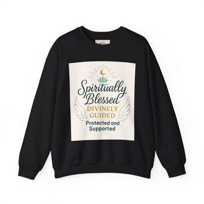 Felpa girocollo Spiritually Blessed — Pullover ispiratore "Spiritualmente benedetto, divinamente guidato" 