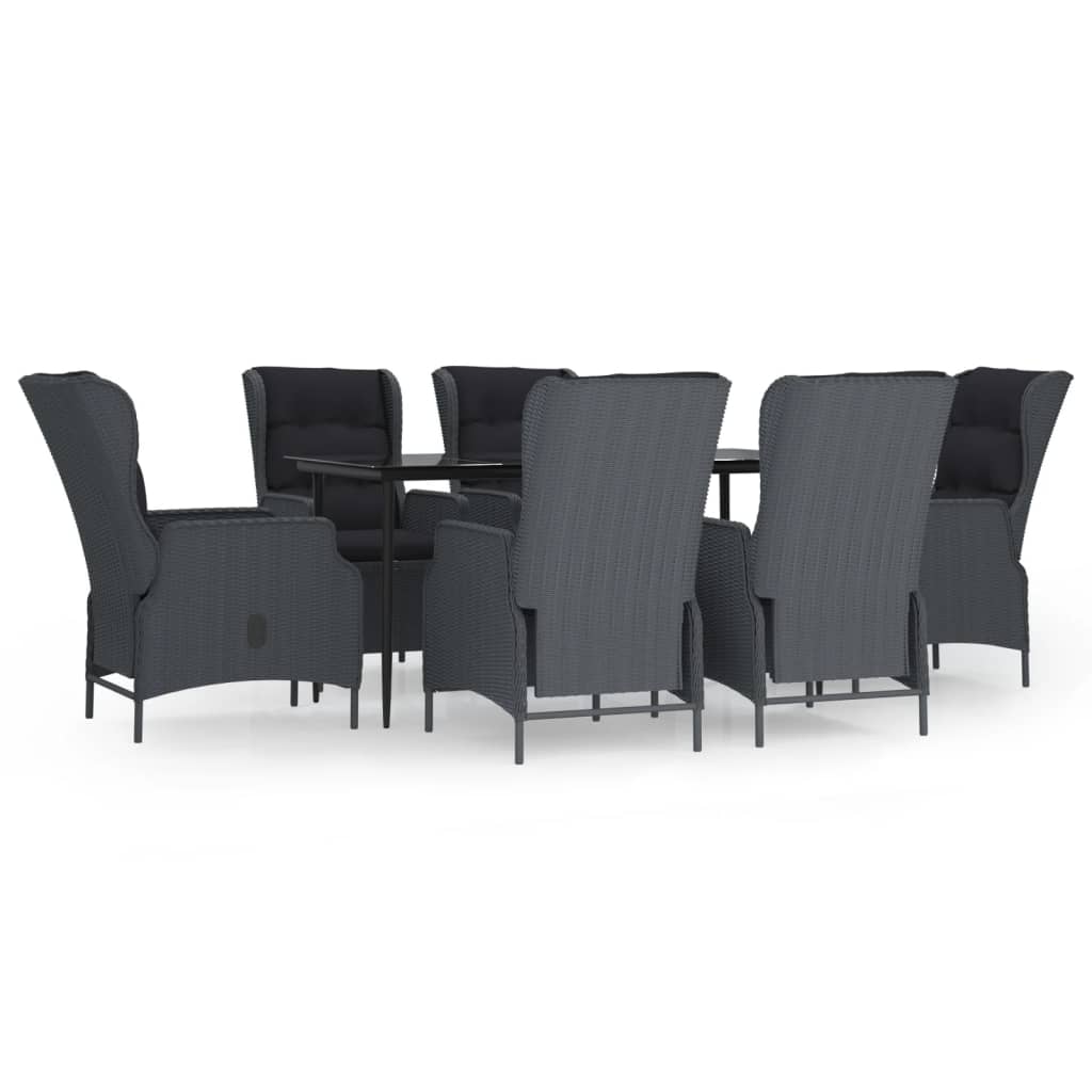 NNEVL Set da pranzo da giardino 7 pezzi in polyrattan grigio scuro