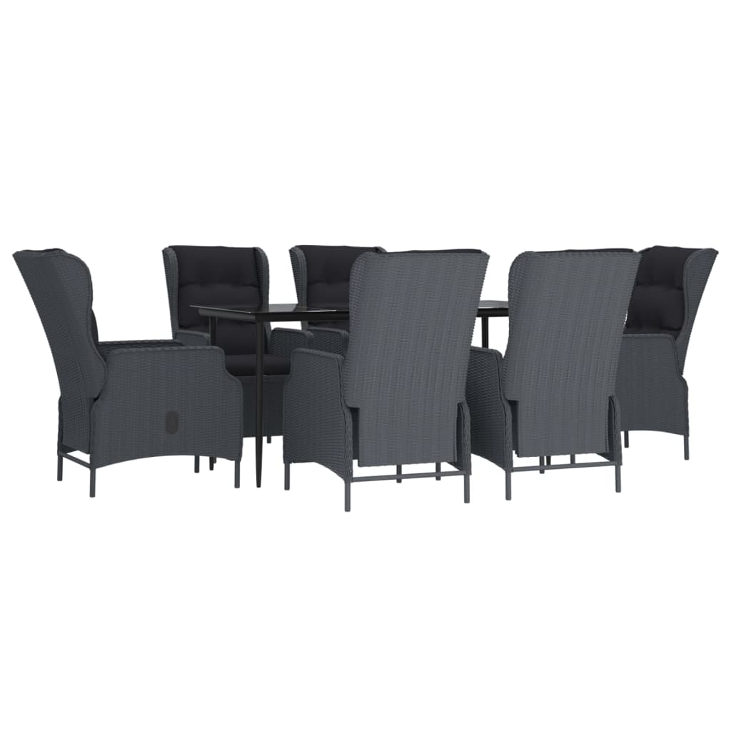 NNEVL Set da pranzo da giardino 7 pezzi in polyrattan grigio scuro