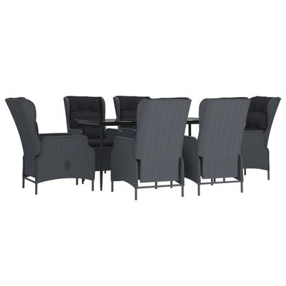 NNEVL Set da pranzo da giardino 7 pezzi in polyrattan grigio scuro