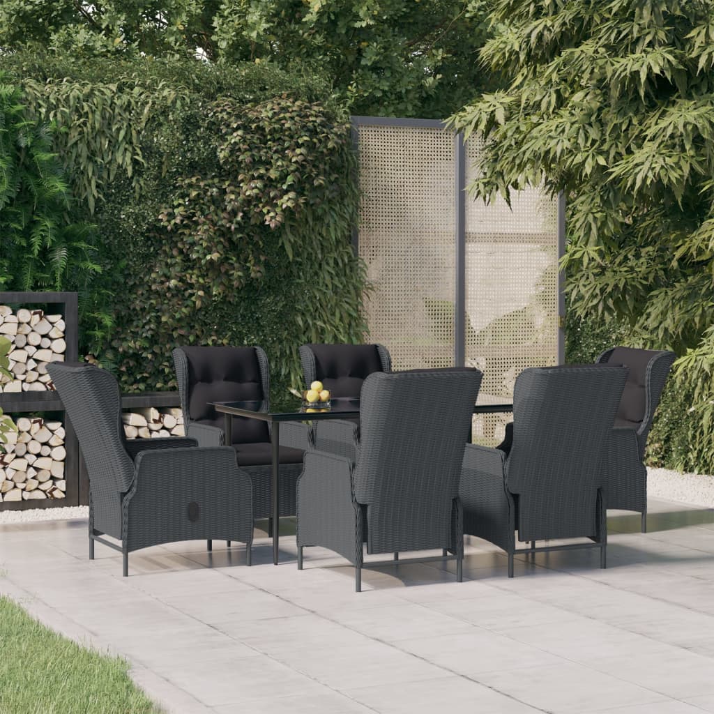 NNEVL Set da pranzo da giardino 7 pezzi in polyrattan grigio scuro