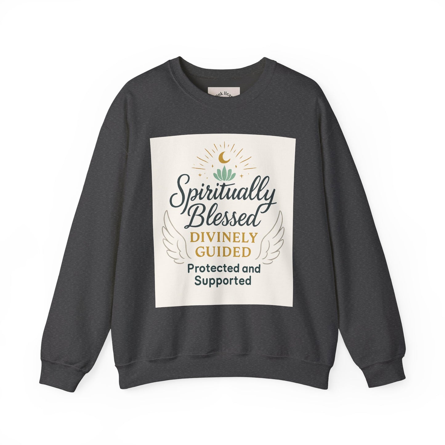 Felpa girocollo Spiritually Blessed — Pullover ispiratore "Spiritualmente benedetto, divinamente guidato" 