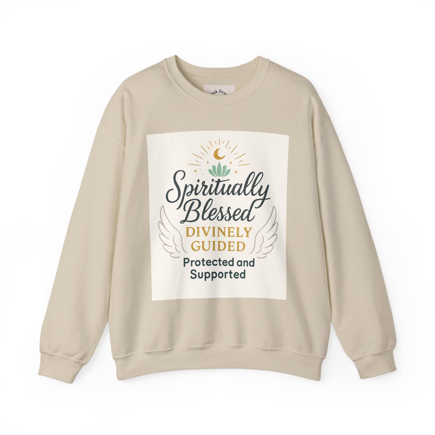 Felpa girocollo Spiritually Blessed — Pullover ispiratore "Spiritualmente benedetto, divinamente guidato" 