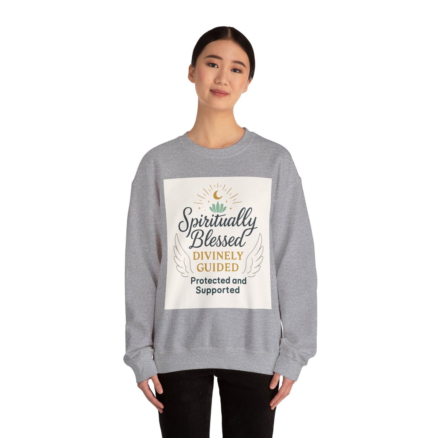 Felpa girocollo Spiritually Blessed — Pullover ispiratore "Spiritualmente benedetto, divinamente guidato" 