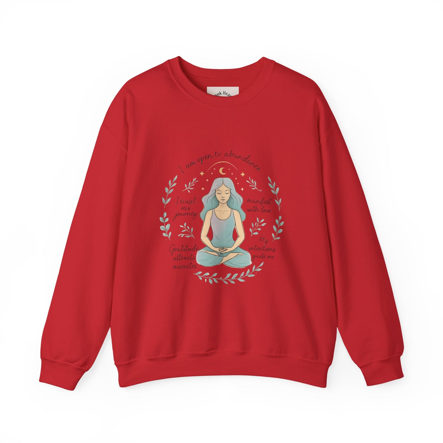 Felpa girocollo Meditation Girl — Pullover per yoga consapevole "Sono aperta all'abbondanza" 