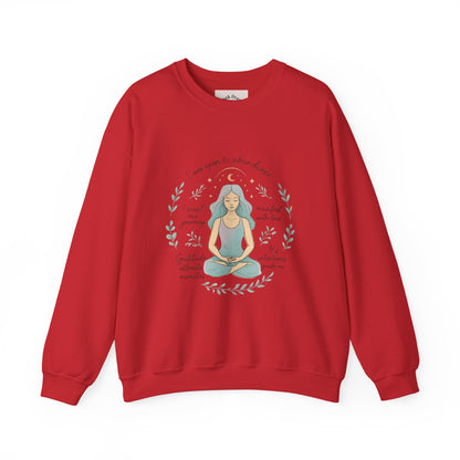 Felpa girocollo Meditation Girl — Pullover per yoga consapevole "Sono aperta all'abbondanza" 