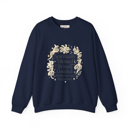 Felpa girocollo "Spiritually Blessed" — Pullover ispiratore "Spiritually Blessed, Divinely Guided" 